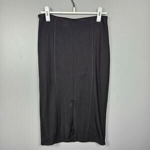 MNG Womens S Pencil Skirt High Rise Stretch Lined‎ Front Slit Black Midi